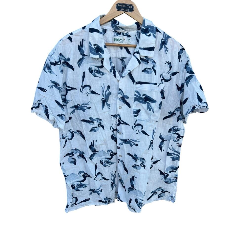 Wellen Shirt Mens XXL White Blue Pelicans Hawaiian Short Sleeve Button Up
